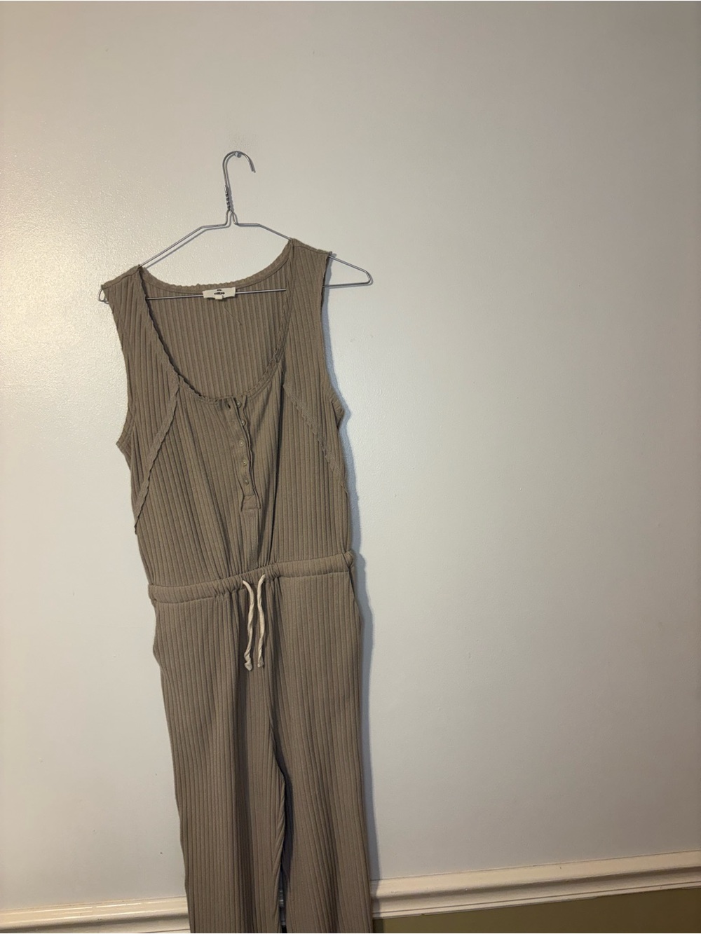 entro Ribbed Sleeveless Drawstring Jumpsuit in Taupe